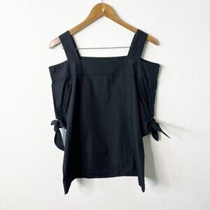 Double Standard Clothing NYC Open Shoulder Black Blouse Pleated Sleeves 38/ US S